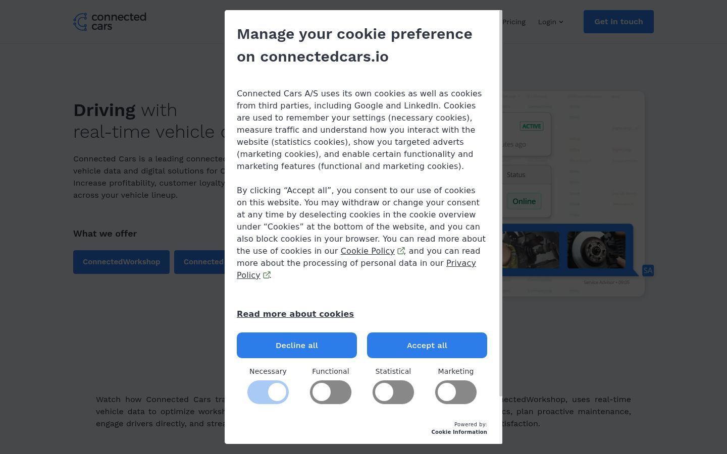 Screenshot of the consent banner shown before any interaction