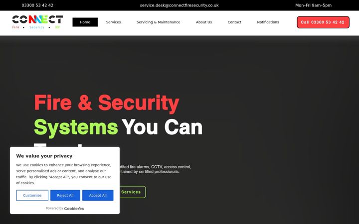 Screenshot von connectfiresecurity.co.uk