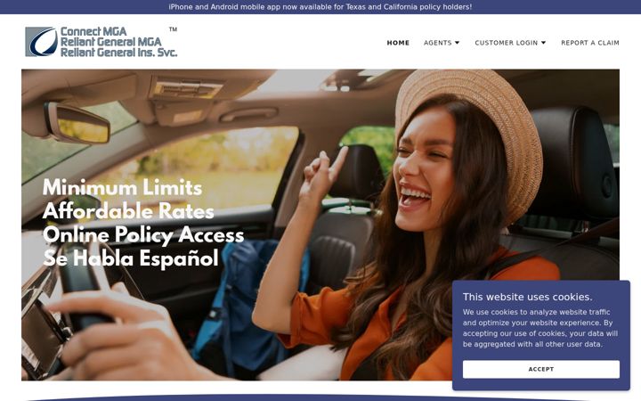 Screenshot of connectinsurance.com