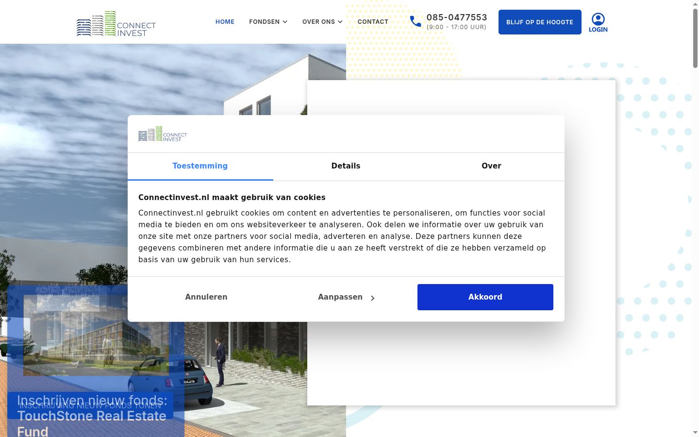 Screenshot des Einwilligungsbanners vor jeglicher Interaktion
