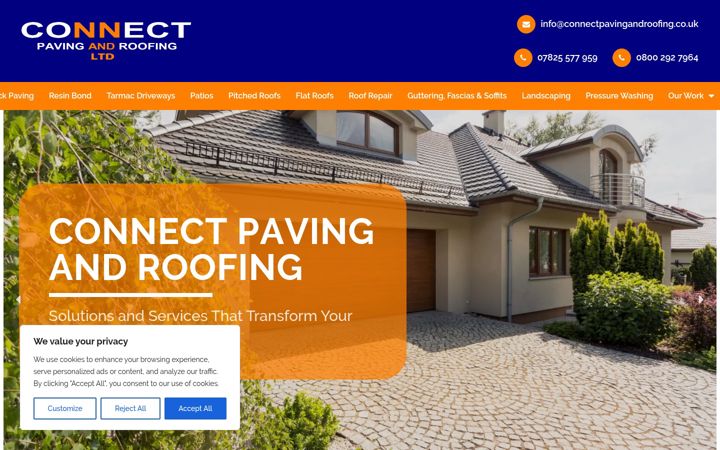 Screenshot of connectpavingandroofing.co.uk