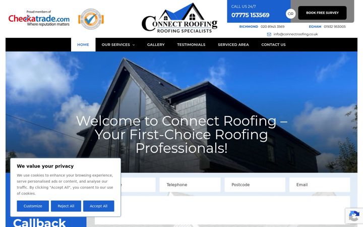Screenshot of connectroofing.co.uk