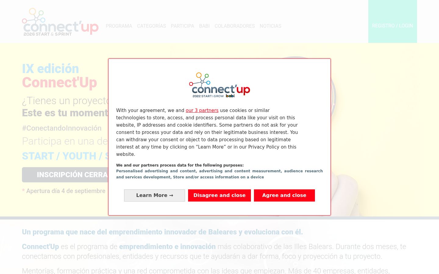 Screenshot of the consent banner shown before any interaction