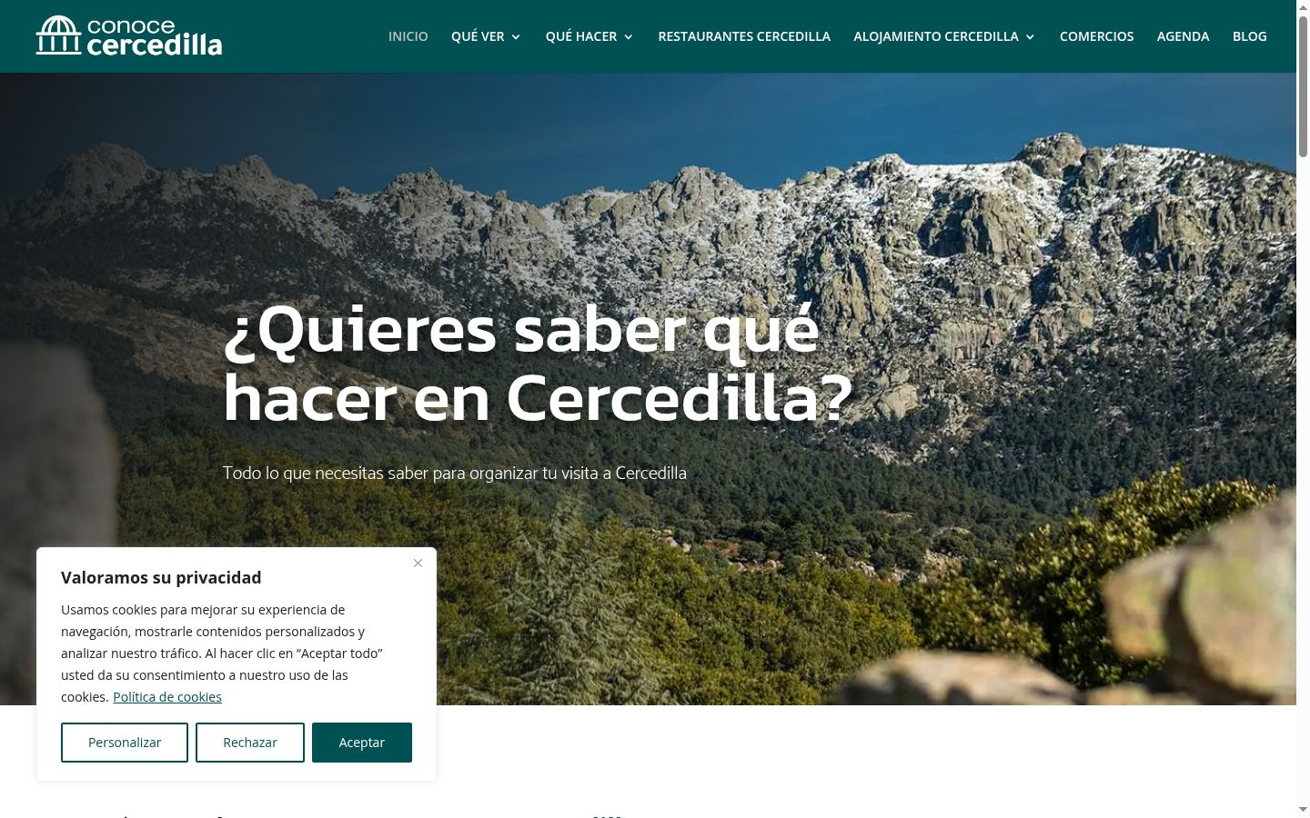 Captura de pantalla del banner de consentimiento mostrado antes de cualquier interacción