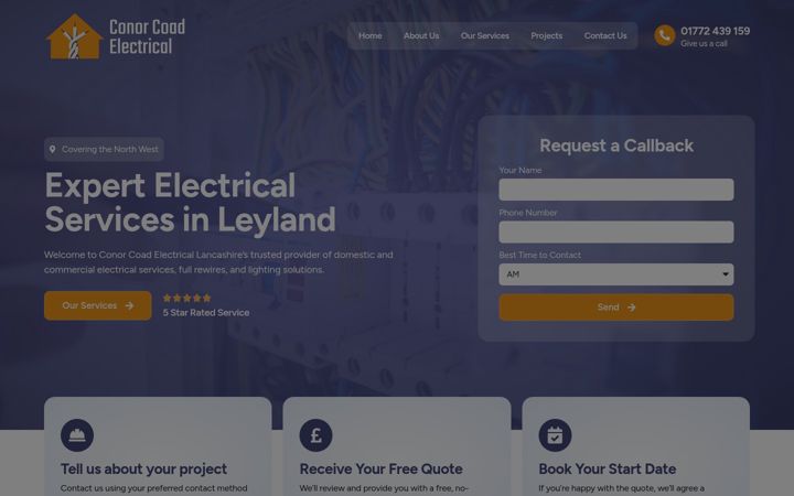 Screenshot of conorcoadelectrical.co.uk