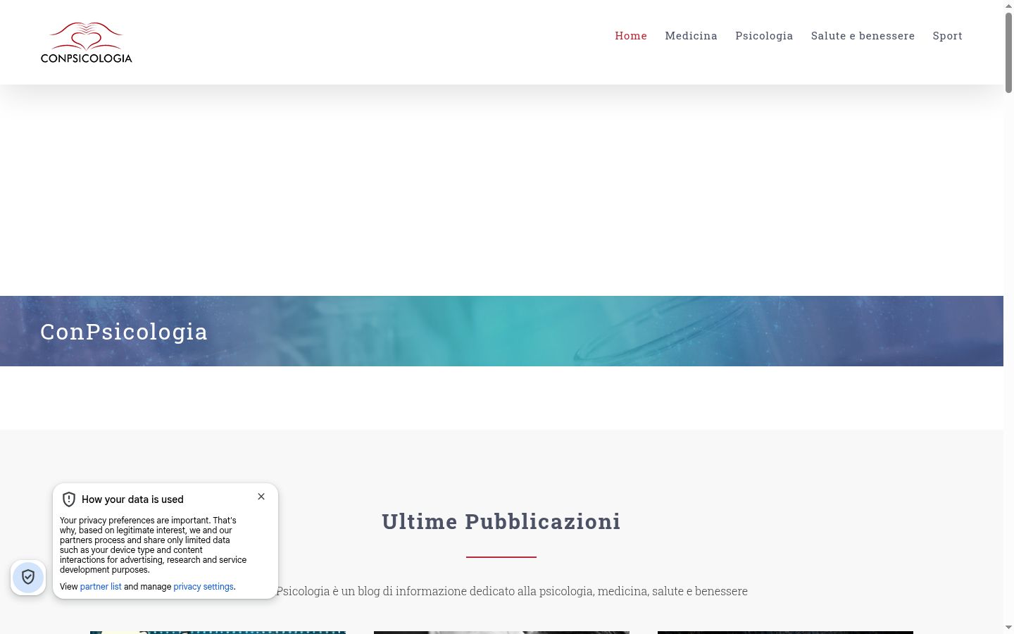 Screenshot del banner di consenso mostrato prima di qualsiasi interazione