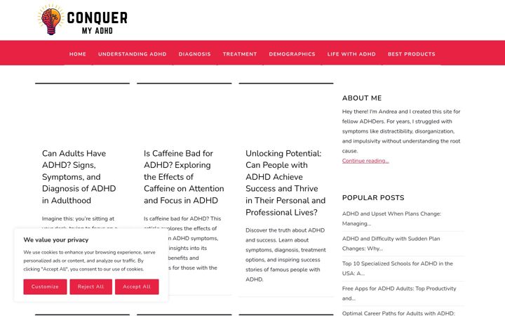 Screenshot of conquermyadhd.com