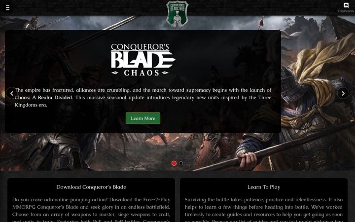 Screenshot of conquerorsbladehub.com