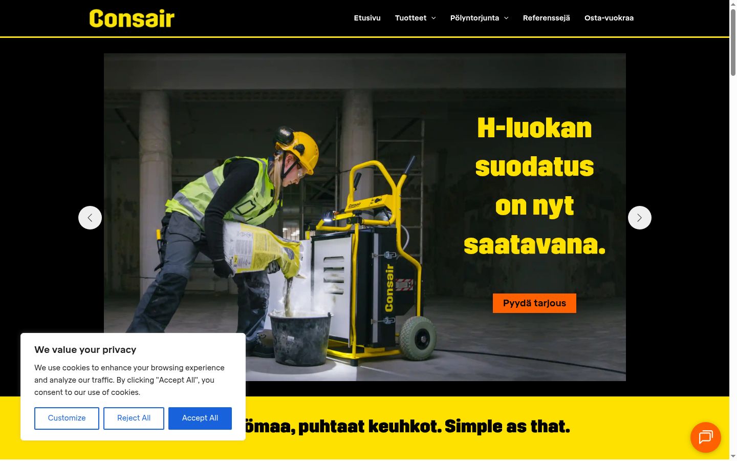 Skærmbillede af samtykkebanneret, som det blev vist før nogen interaktion