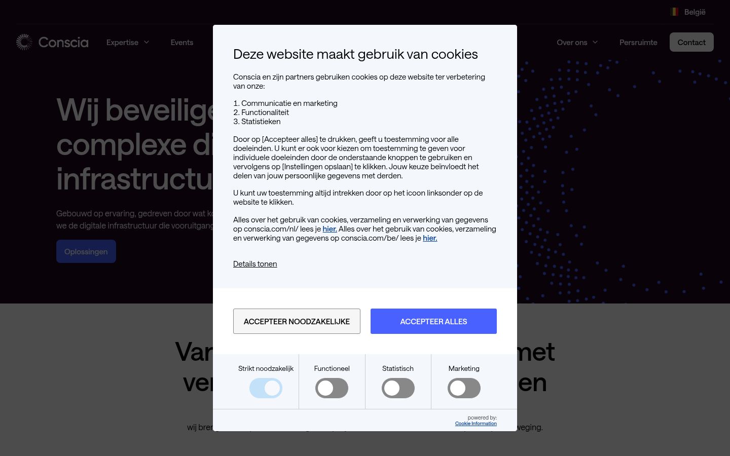 Screenshot del banner di consenso mostrato prima di qualsiasi interazione
