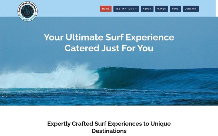 Screenshot of consciouscreationssurftravels.com