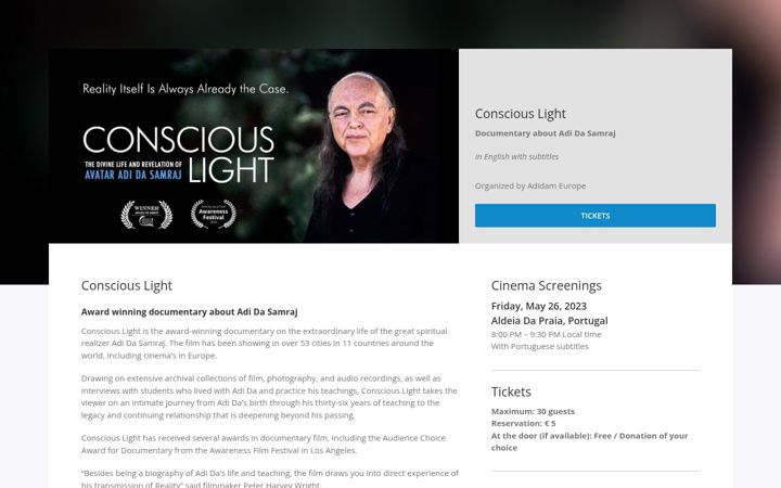Screenshot of consciouslightfilm.eu