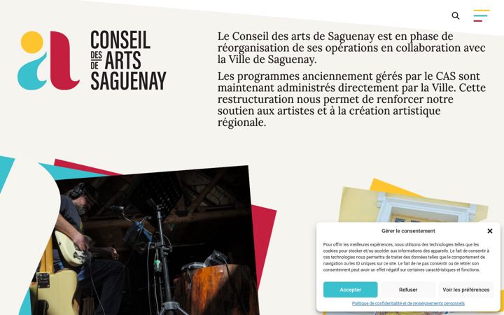 Screenshot of conseildesartsdesaguenay.com