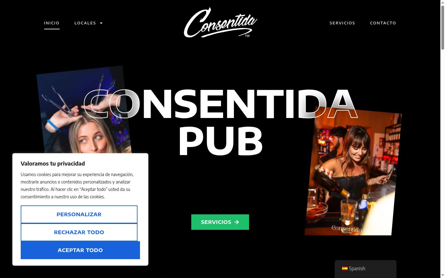 Captura de ecrã do banner de consentimento apresentado antes de qualquer interação
