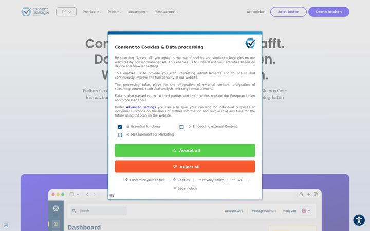 Képernyőkép: consentmanager.de