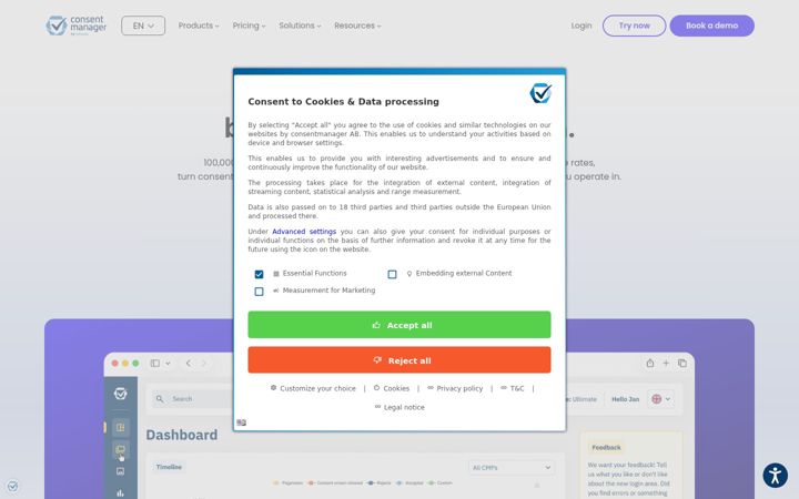Skjámynd af consentmanager.net
