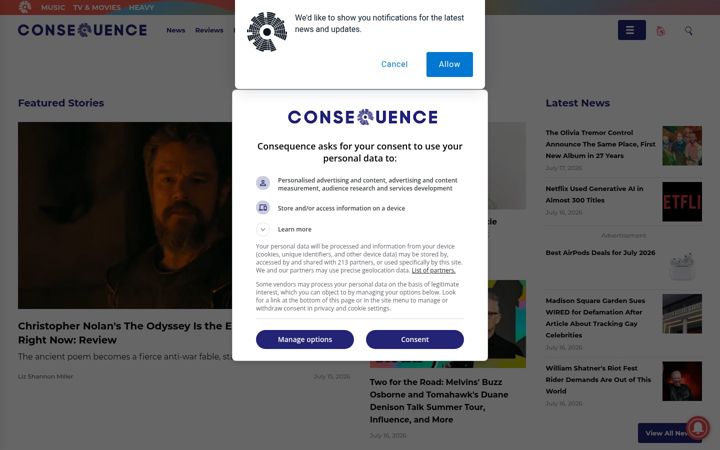 Screenshot von consequenceofsound.net