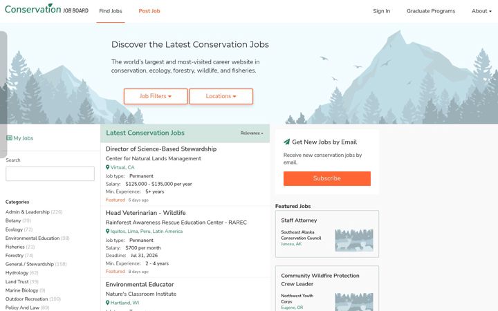 Screenshot of conservationjobboard.com