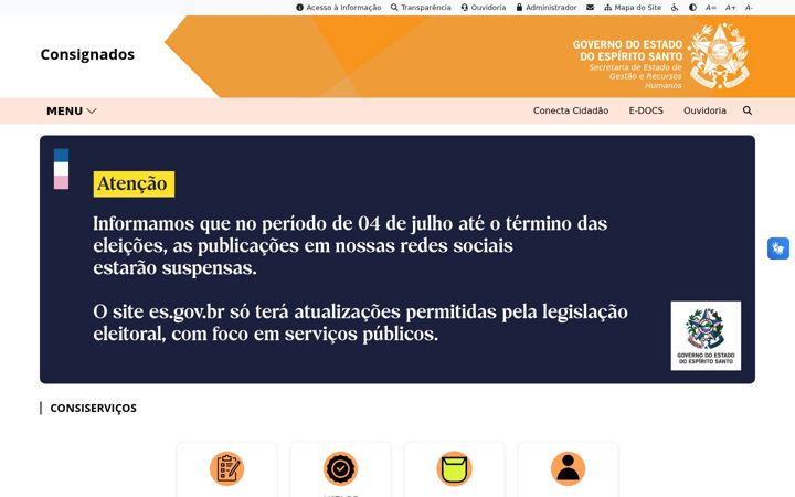 Ekrano kopija consignados.es.gov.br