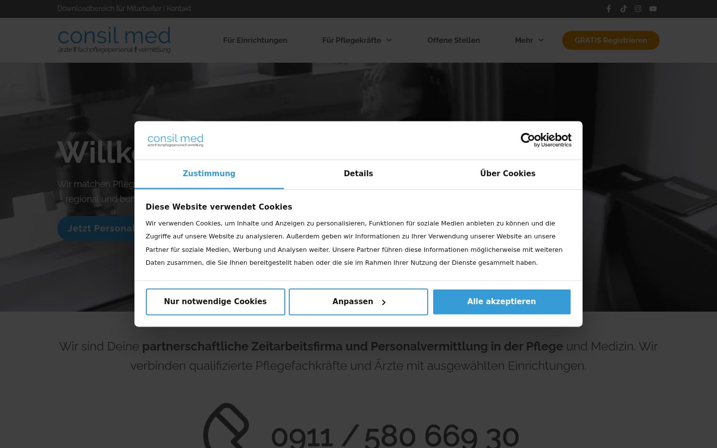 Screenshot del banner di consenso mostrato prima di qualsiasi interazione