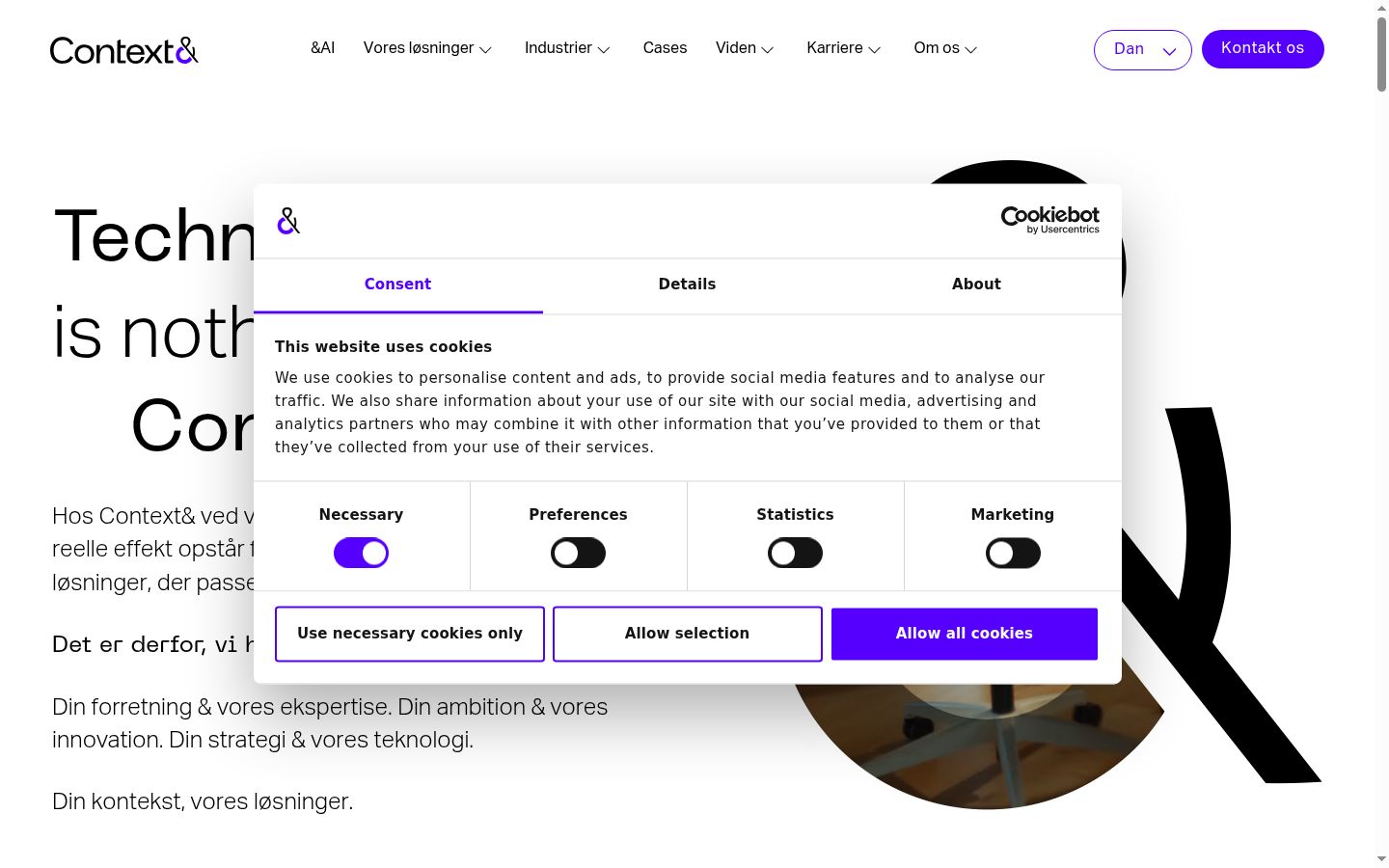 Screenshot of the consent banner shown before any interaction