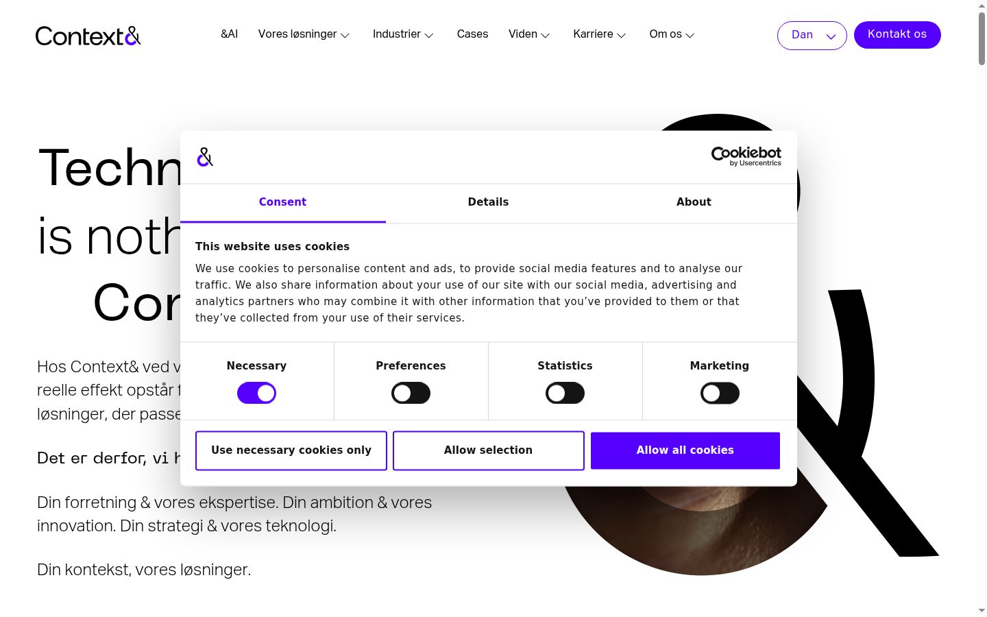 Screenshot of the consent banner shown before any interaction