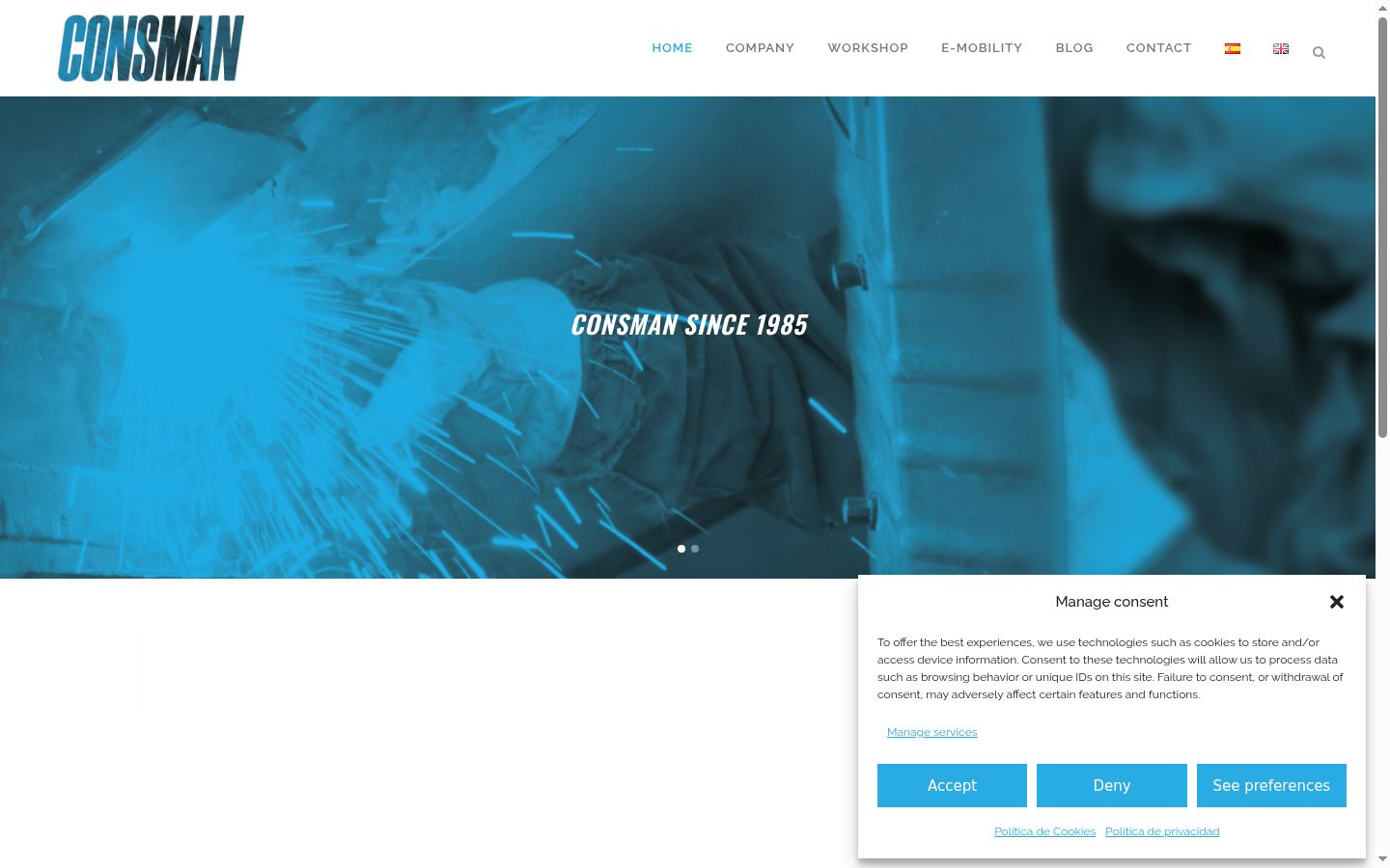 Screenshot del banner di consenso mostrato prima di qualsiasi interazione