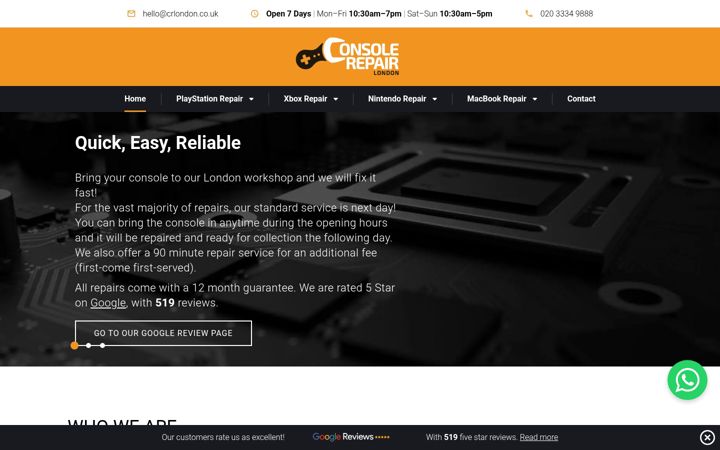 Screenshot του consolerepairlondon.co.uk