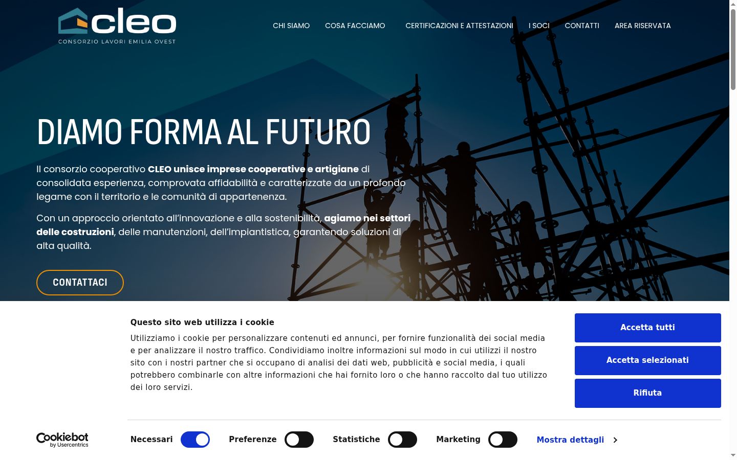 Screenshot del banner di consenso mostrato prima di qualsiasi interazione