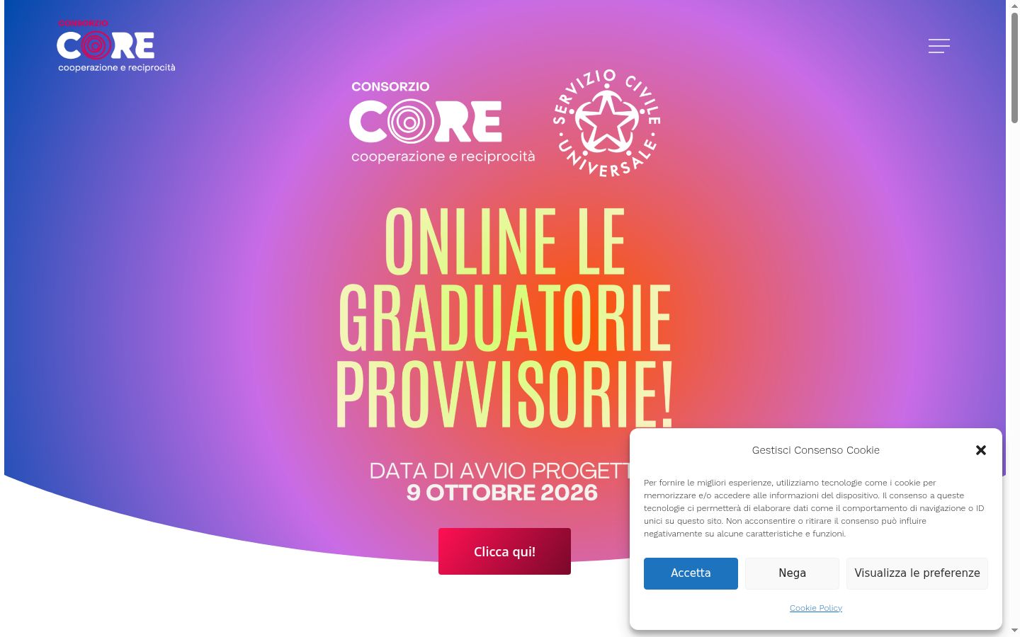 Screenshot del banner di consenso mostrato prima di qualsiasi interazione
