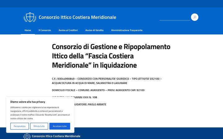 Ekrānuzņēmums no consorzioitticocostierameridionale.it