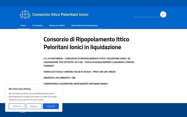 Ekrānuzņēmums no consorzioitticopeloritaniionici.it