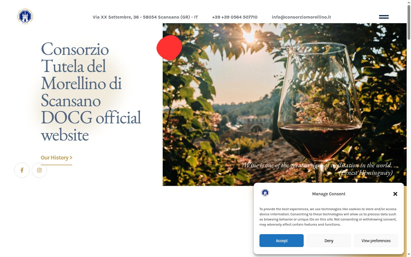 Screenshot del banner di consenso mostrato prima di qualsiasi interazione