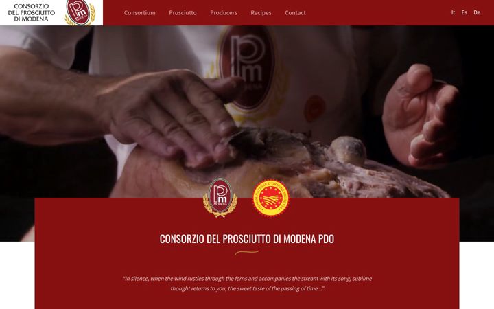 Snimka zaslona za consorzioprosciuttomodena.it