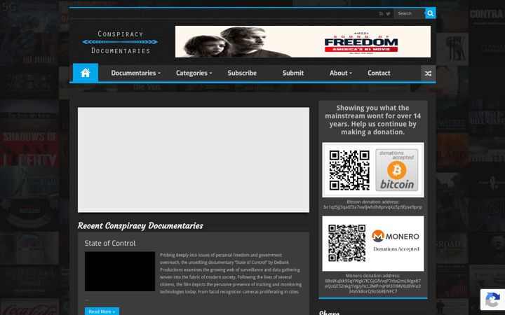 Screenshot of conspiracydocumentaries.com