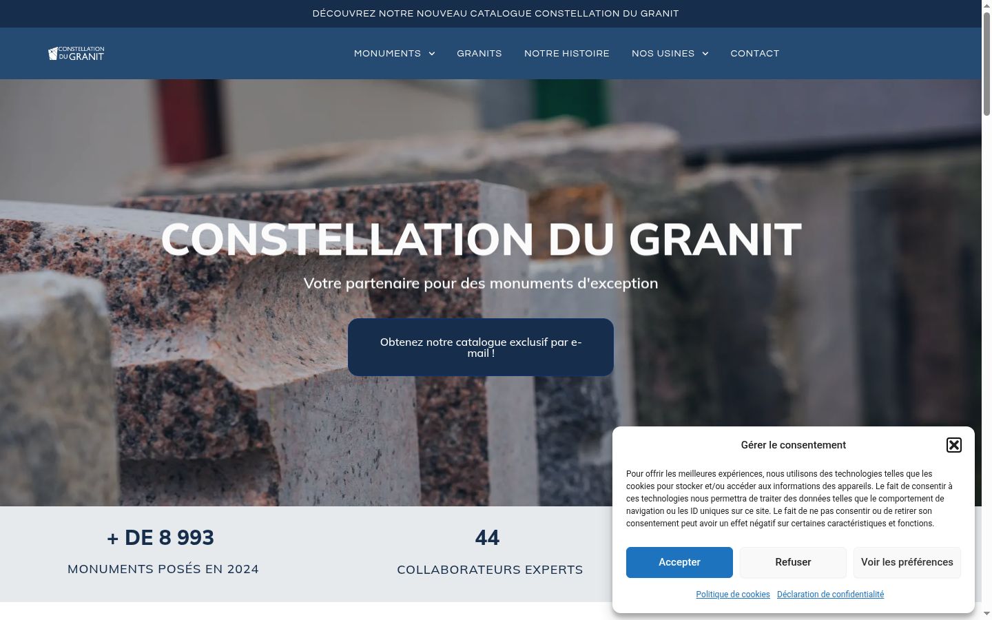 Capture d'écran de la bannière de consentement affichée avant toute interaction