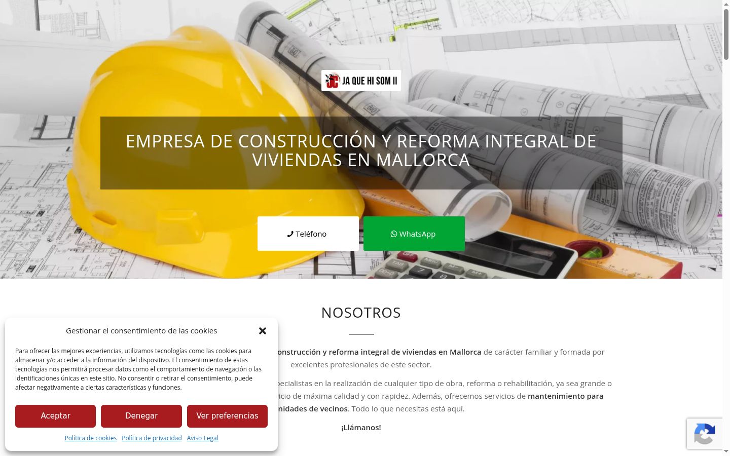 Captura de pantalla del banner de consentimiento mostrado antes de cualquier interacción