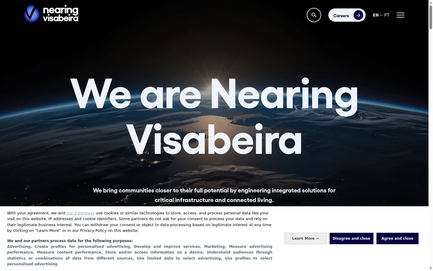 Screenshot del banner di consenso mostrato prima di qualsiasi interazione