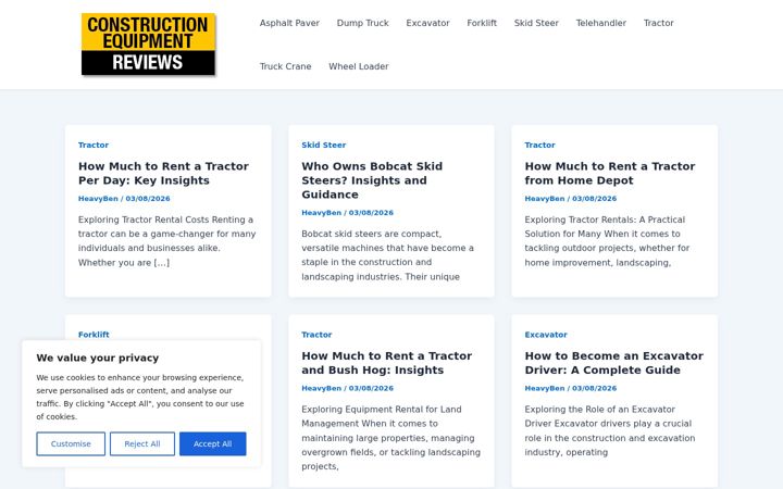 Screenshot of constructionequipmentreviews.com