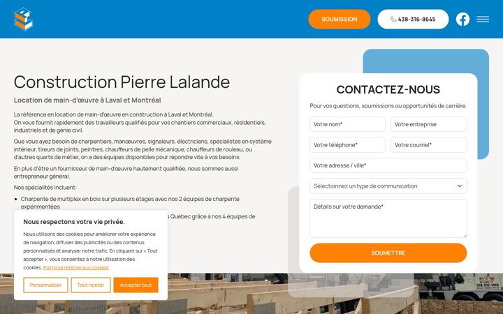 Screenshot von constructionpierrelalande.ca
