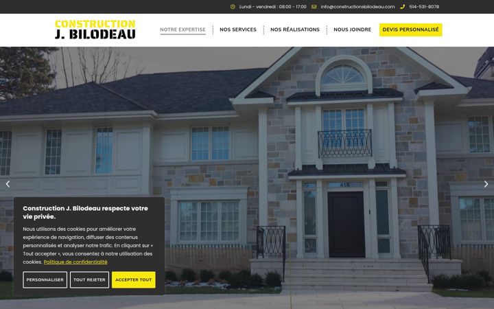 Screenshot of constructionsbilodeau.com