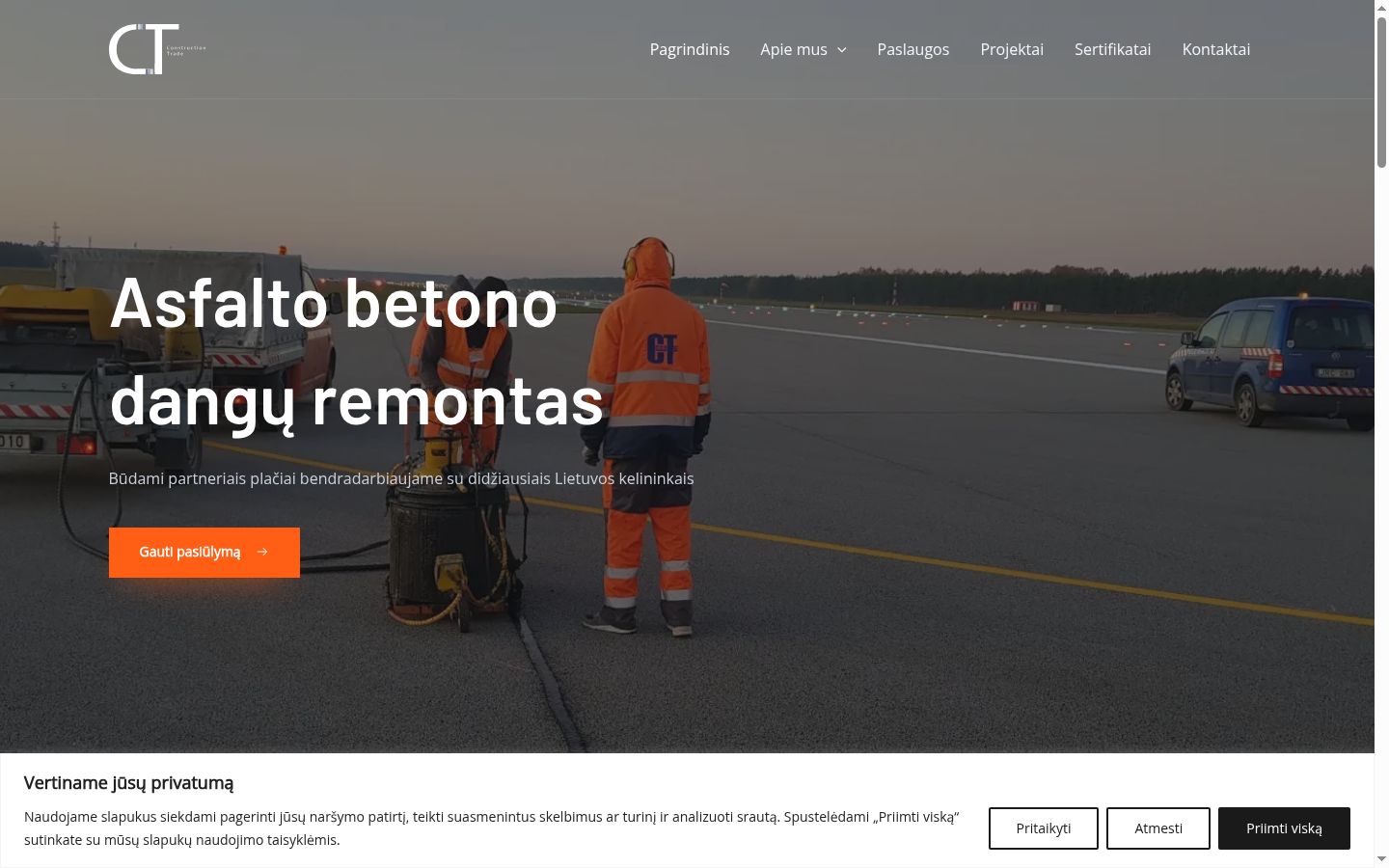 Sutikimo reklamjuostės, rodytos prieš bet kokią sąveiką, ekrano kopija