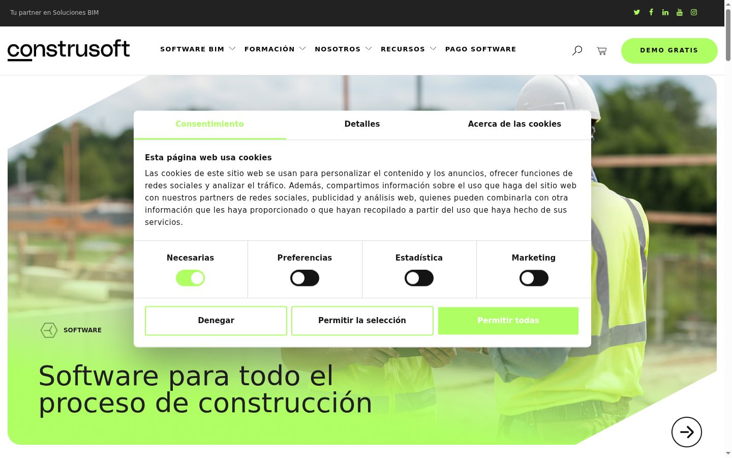 Screenshot del banner di consenso mostrato prima di qualsiasi interazione