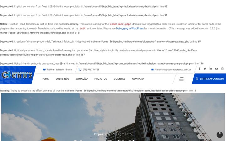 Captură de ecran a construtoracruz.com.br