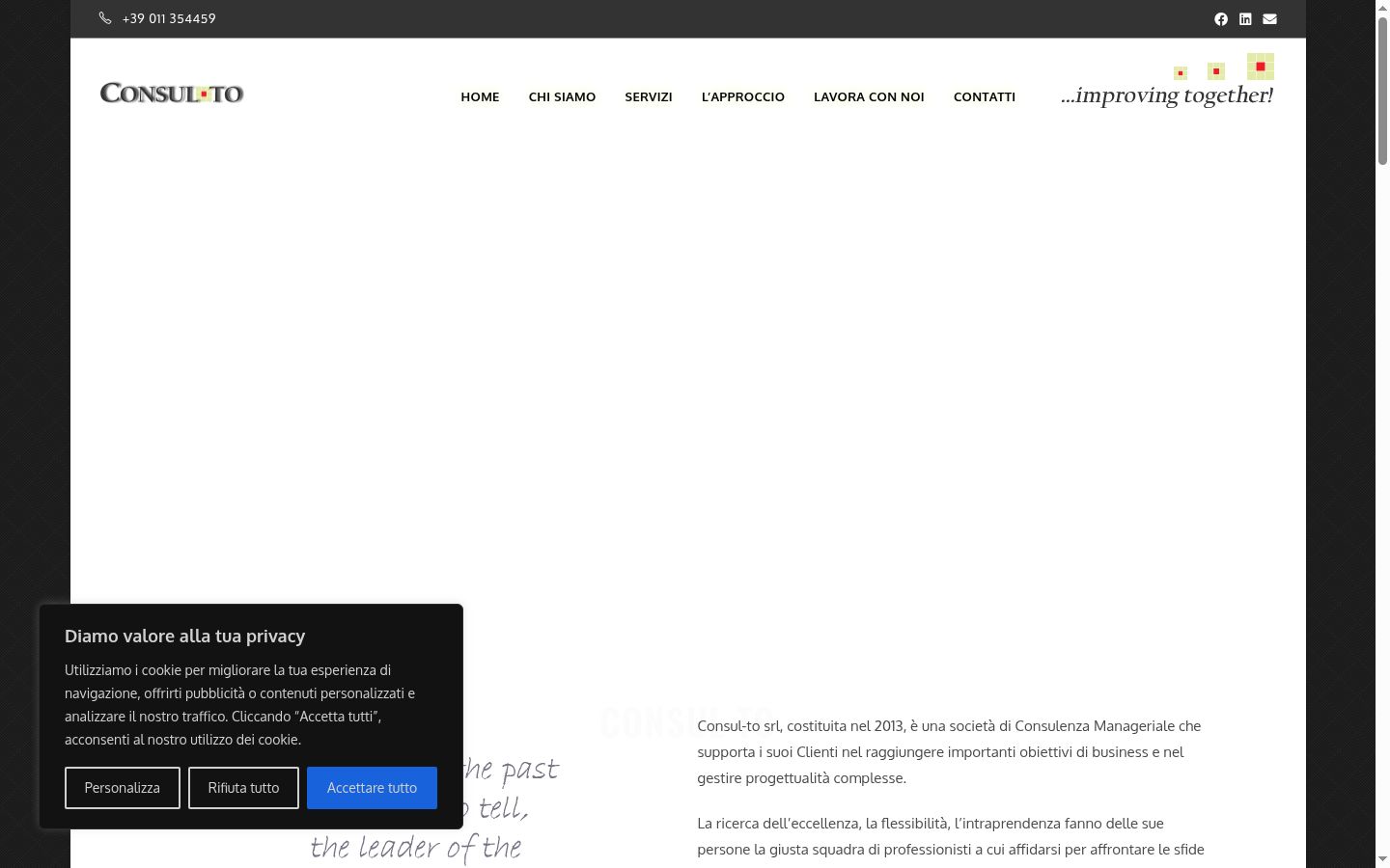Screenshot del banner di consenso mostrato prima di qualsiasi interazione