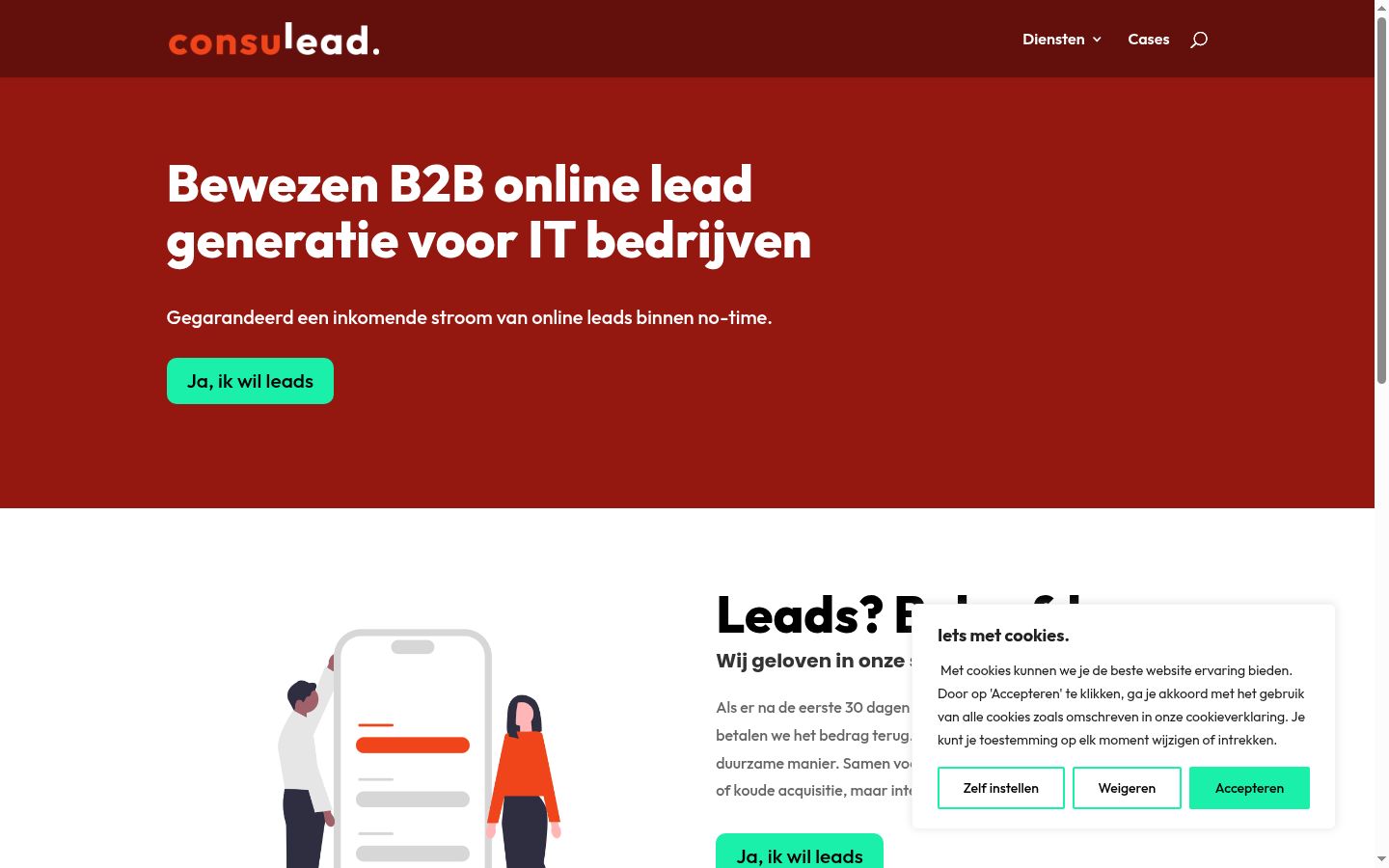 Screenshot van de toestemmingsbanner zoals getoond vóór enige interactie