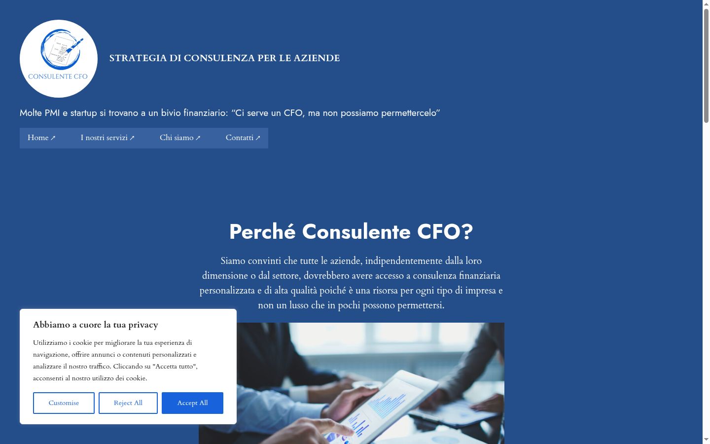 Screenshot del banner di consenso mostrato prima di qualsiasi interazione