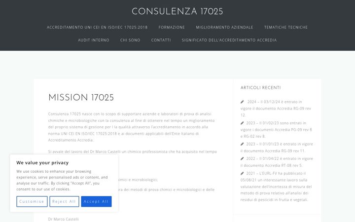 Ekrānuzņēmums no consulenza17025.it