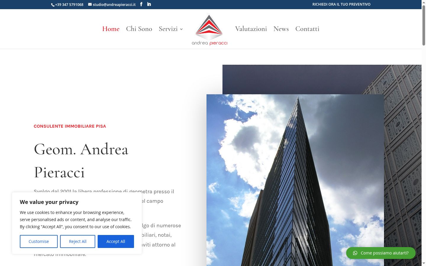 Screenshot del banner di consenso mostrato prima di qualsiasi interazione