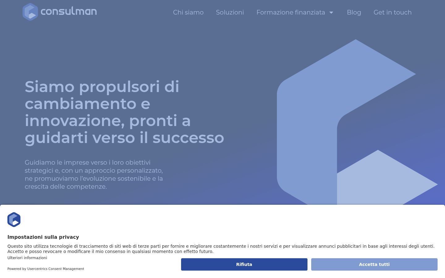 Screenshot del banner di consenso mostrato prima di qualsiasi interazione